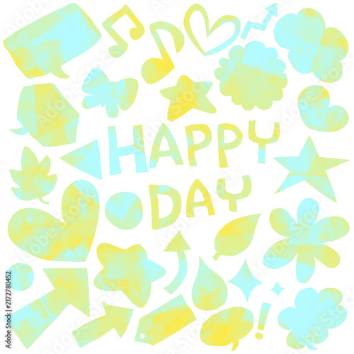 カラフルな手描きモチーフとHAPPY DAYのデザイン素材