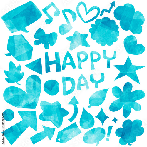 カラフルな手描きモチーフとHAPPY DAYのデザイン素材
