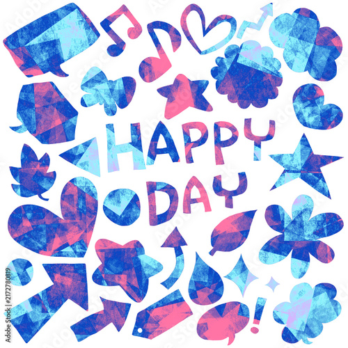 カラフルな手描きモチーフとHAPPY DAYのデザイン素材