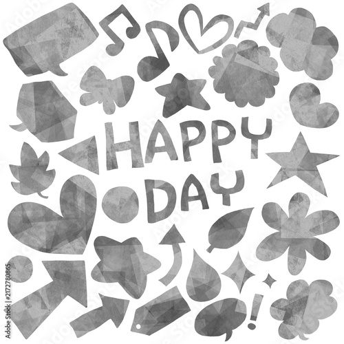 カラフルな手描きモチーフとHAPPY DAYのデザイン素材