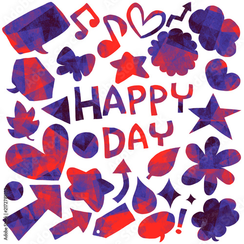 カラフルな手描きモチーフとHAPPY DAYのデザイン素材