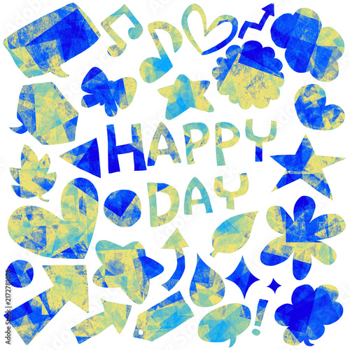 カラフルな手描きモチーフとHAPPY DAYのデザイン素材