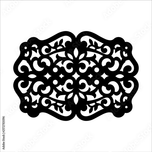 Bild auf Leinwand Black floral ornamental frame rectangular border silhouette on white background