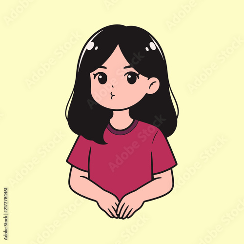Cute Anime Chibi Girl Making Pouting Face Vector Illustration