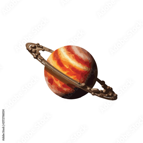 Realistic planet Saturn with icy rings space science vector illustration on white background.