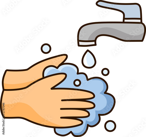 washing hands thoroughly under clean running tap water flow