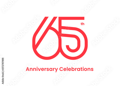 Logo design for the 65th anniversary on white background for the celebration event. Emblem with the number 65.