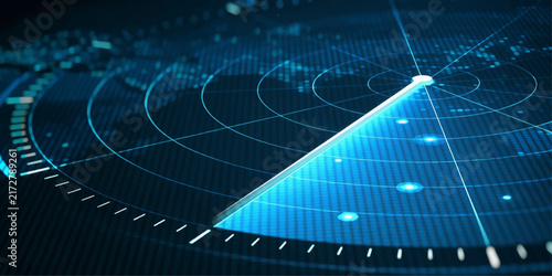 Blue Radar Screen with Abstract Technology Background, Digital Data Graph, Heartbeat Line and Growth Chart for Business, Finance, Healthcare and Medical Design