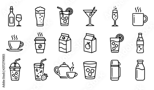 Hot and Cold Drinks Outline Vector Icon Collection for Beverage Design