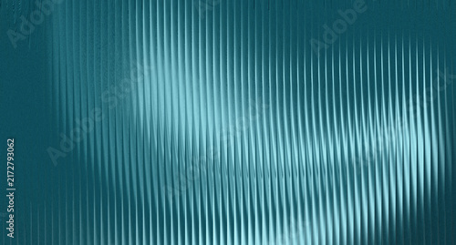 Abstract teal background with vertical light streaks and digital sound wave patterns.