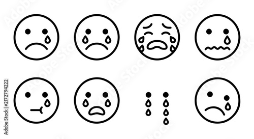Bild auf Leinwand Sad Face Icons, Crying Emoji Set, Emotional Expression Vector Graphics, Negative