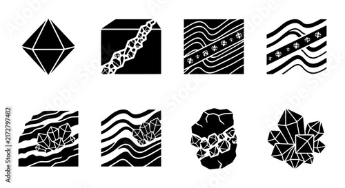 Bild auf Leinwand Geology Icons Set, Mineral Crystal Icons, Rock Formation Vector Graphics, Earth