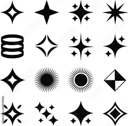 Sparkle star icon set sparkle element shine twinkle burst shape vector