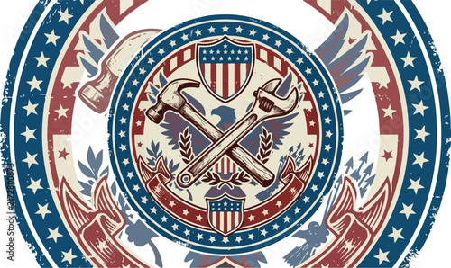 Hands Holding Various Profession Tools and Laptop for Labor Day Vector Illustration