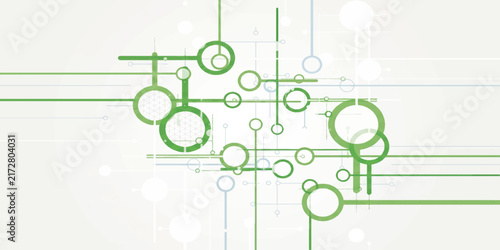 Abstract Green Network Background with Geometric Circles and Technology Connection Pattern