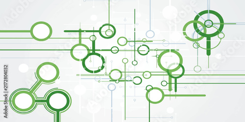 Abstract Green Background Design with Interactive Social Network Circles and Modern Technology Web Vector Elements