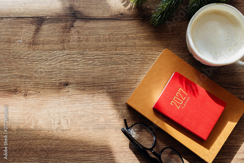 2027 planner with coffee and spruce branches