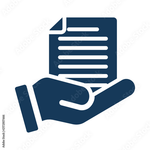Flat vector icon of a hand holding a document page transparent background