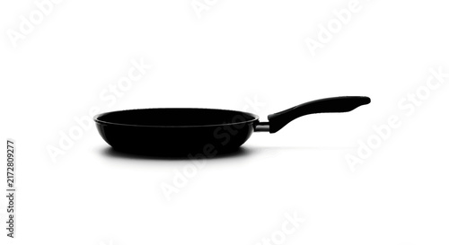 Canvas Print Black frying pan with handle on white background with food preparation cooking v