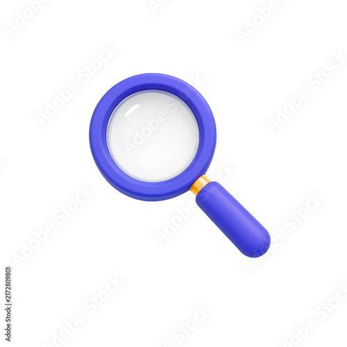 3D render purple magnifying glass search icon isolated on black background