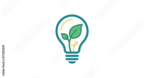 A simple illustration of a light bulb containing a green plant sprout