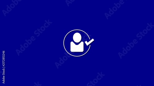 User verification animation with checkmark, digital identity and account security motion on blue background