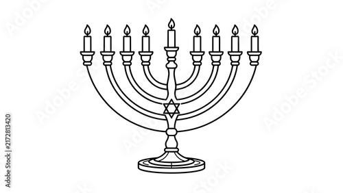Obraz na płótnie Black and white line art illustration of a traditional jewish hanukkah menorah