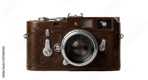 Fotografía Vintage brown leather rangefinder camera isolated on transparent background