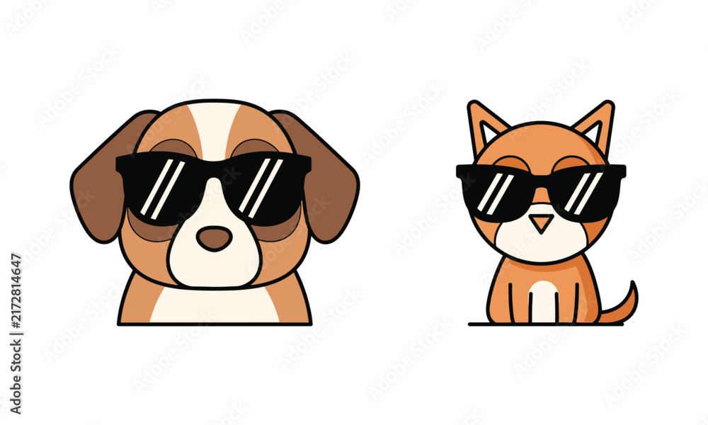 Naklejka premium Cute Dog and Cat Cartoon Vector Cute Pet Character Illustration Set