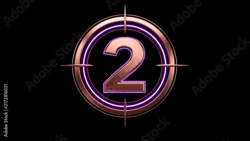 Shiny metallic number one inside glowing ring for sports match start advertisement loop