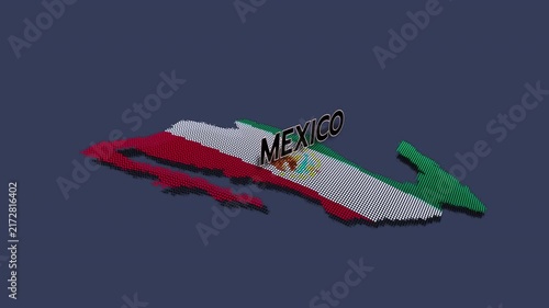 A stylized 3D map of South America showing country borders, with Mexico, mexico map, america map, MEXICO FLAG,