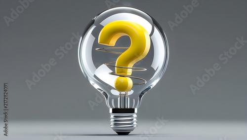 Yellow question mark inside a glowing light bulb illustration