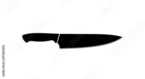 Canvas Print Black kitchen knife with white outline on plain background with cooking utensil
