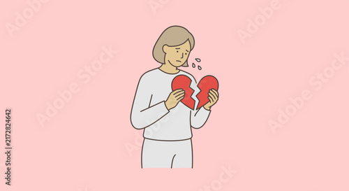 Bild auf Leinwand Sad Woman Holding Broken Heart Illustration