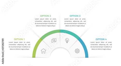 Foto Infographic template featuring semicircular choice diagram divided into four lab