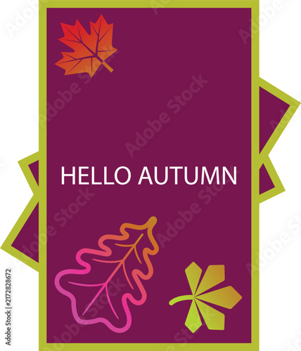 Hello Autumn Decorative Label with Fall Leaves and Floral Ornaments