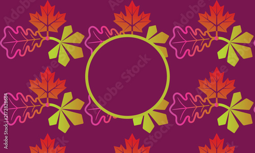 Autumn Floral Pattern with Colorful Fall Leaves and Central Text Space