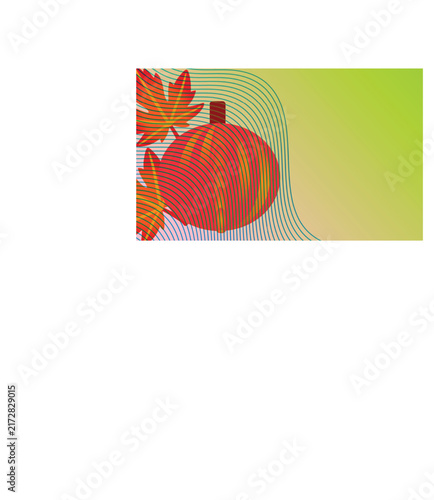 Abstract Autumn Pumpkin and Leaf Composition with Vibrant Red Orange Line Pattern