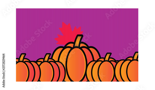 Colorful Pumpkin Harvest Border with Repeating Autumn Pumpkins and Bold Striped Background