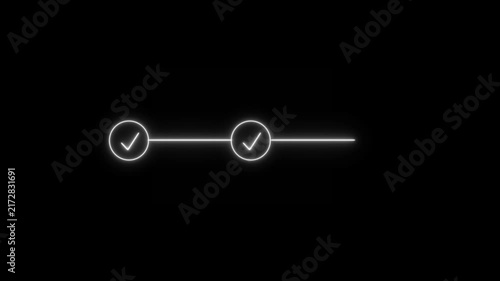 neon 3 step infographic process with check mark icon. infographic step by step process icon animation on black background, step process success with check marks. Step-by-Step Guide: Business Steps.
