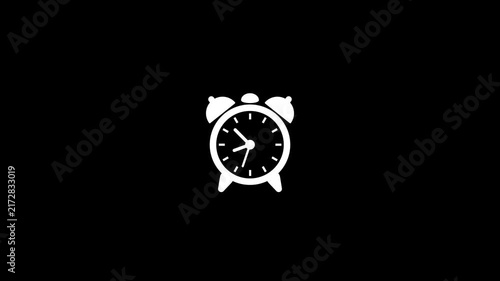 Animated Alarm Clock Icon with Moving Hands Isolated on Transparent Background. Simple Time Symbol Motion Graphic with Alpha Channel for App, Interface, Reminder and Deadline.