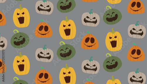 Seamless Halloween Pumpkin Faces Pattern with Spooky Jack O Lanterns