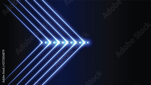 Futuristic blue glowing neon arrow lines background, Modern digital technology concept with bright light points
