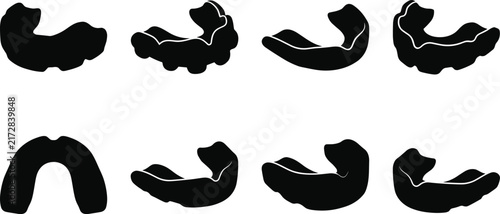Sports Mouthguard and Dental Protection Guard Silhouette Icon Set Collection Isolated