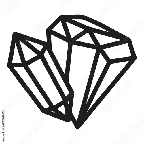 Black outline drawing of two crystals on white background