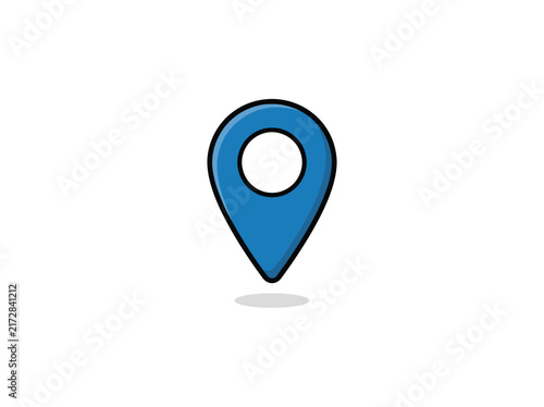 Blue Map Marker Icon With Hollow Center And Soft Shadow Isolated On White Background