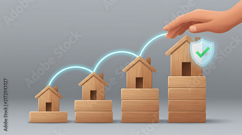 Real estate investment growth and property insurance protection security concept