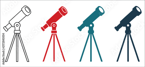 Foto Astronomical telescope icon set, astronomy observation tools for education, spac