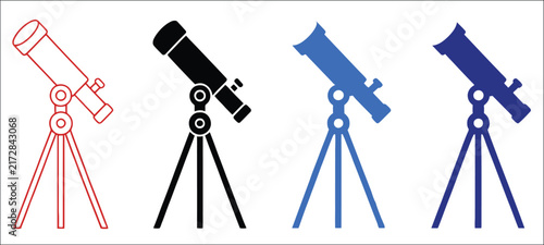 Foto Astronomical telescope icon set, astronomy observation tools for education, spac