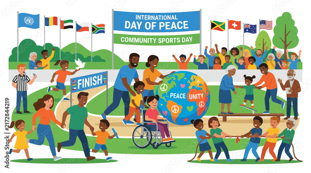 Fototapeta premium International Day of Peace Community Sports Day with Diverse People Celebrating Unity and Global Harmony